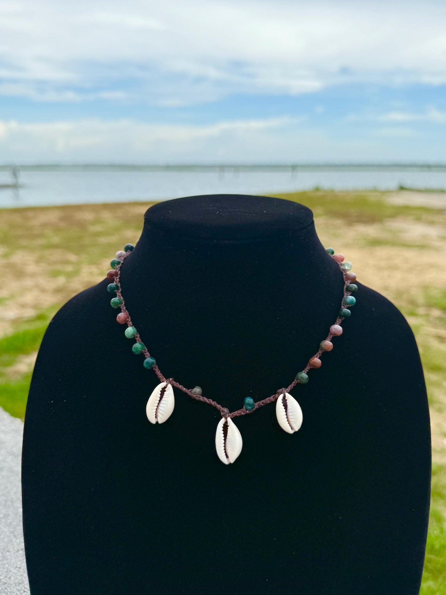 18β jasper triple cowrie handmade necklace