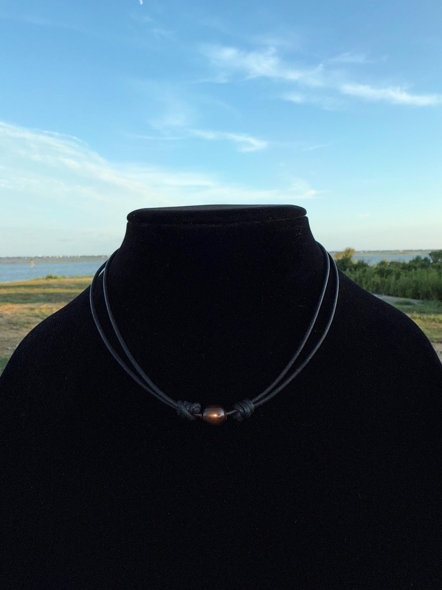 adjustable pearl and leather necklace