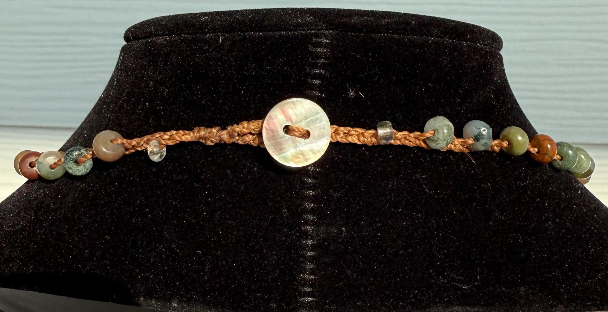 18” jasper handmade necklace/ cowrie shell