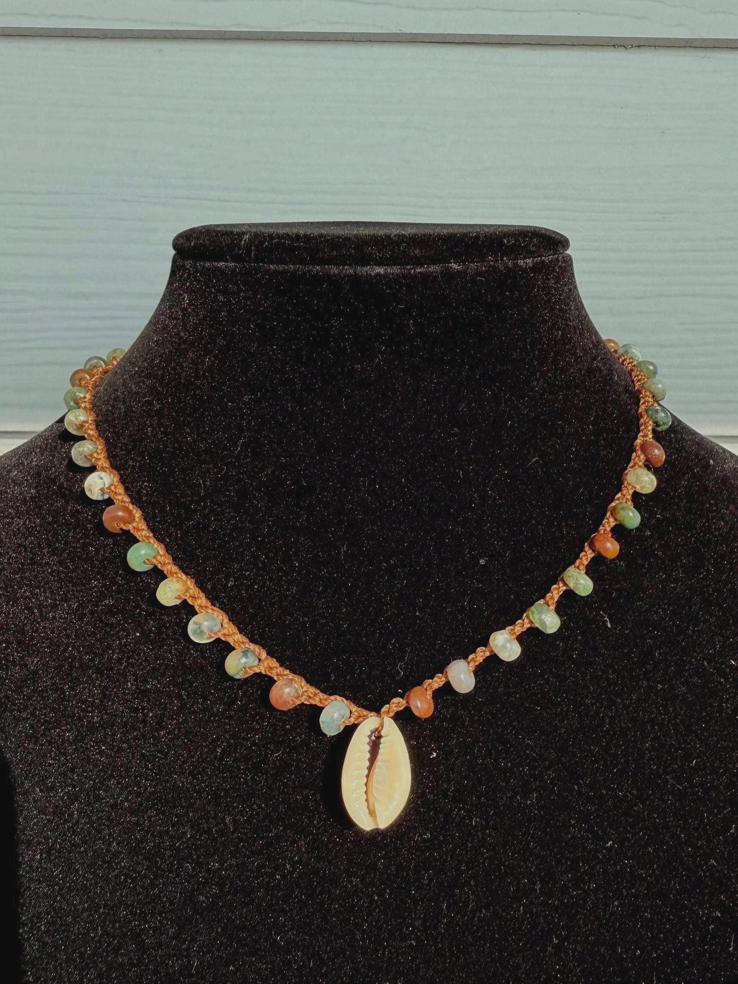 18” jasper handmade necklace/ cowrie shell