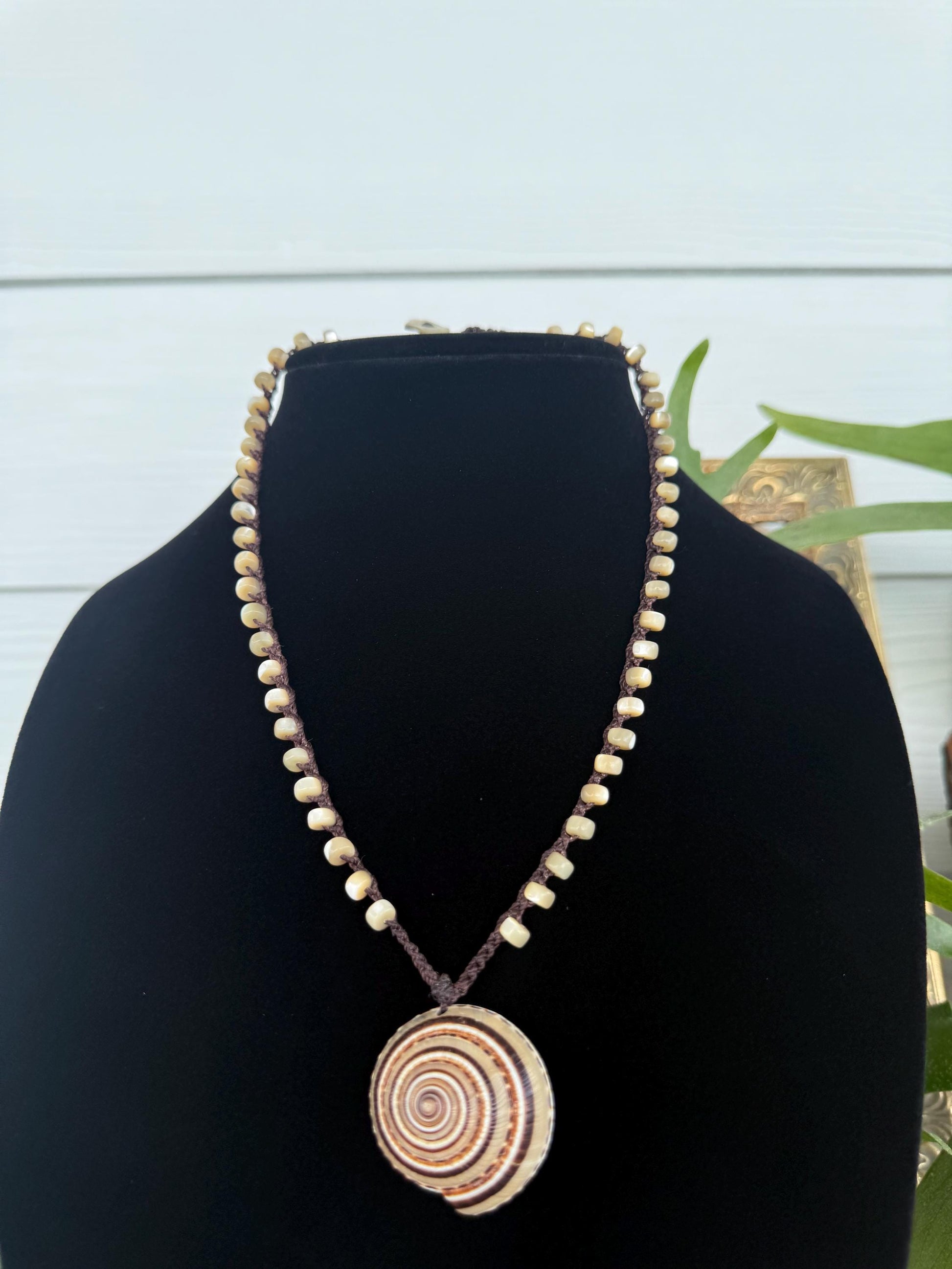 18” mother of pearl handmade necklace/ sundial shell