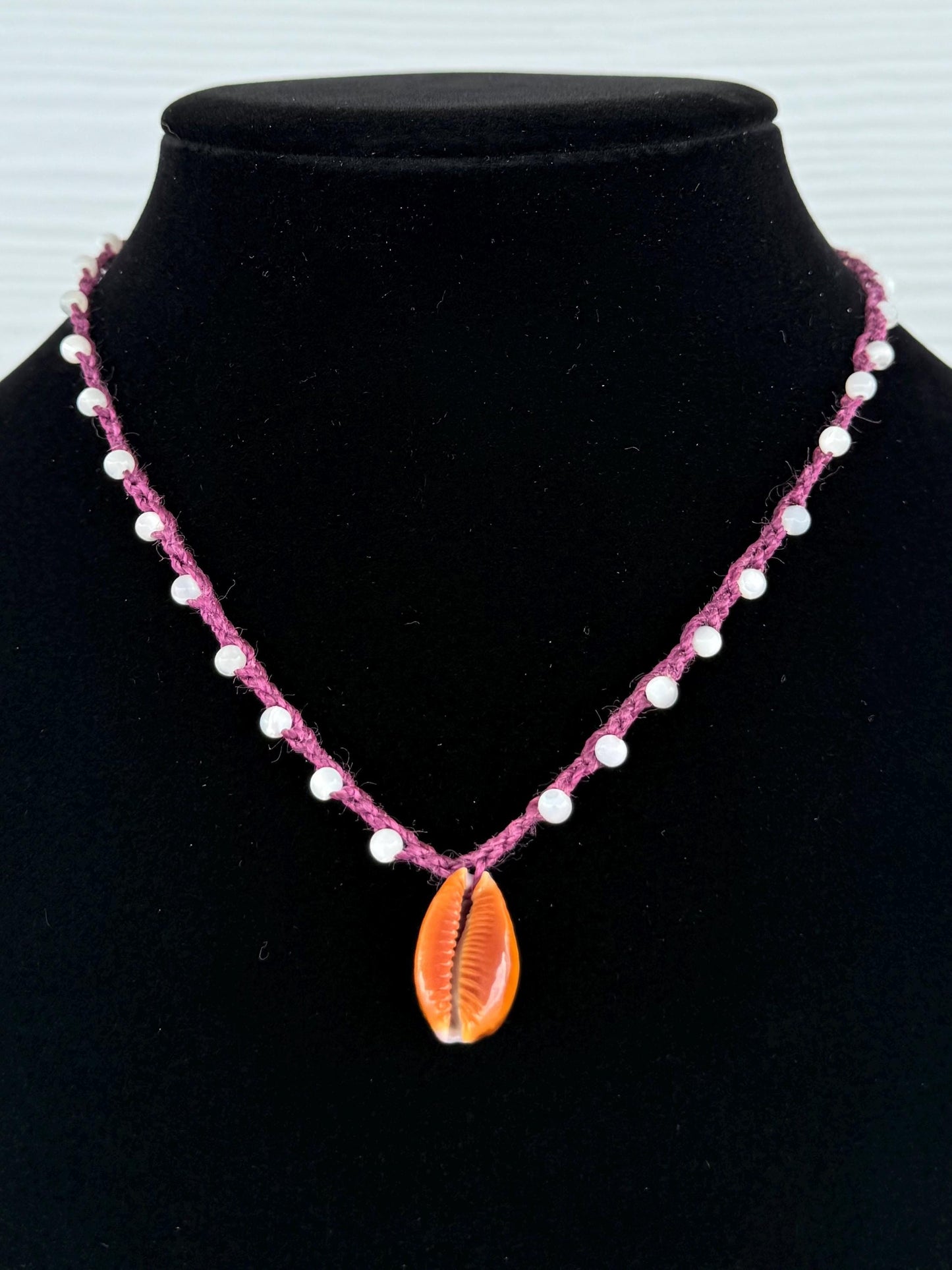 18” mother of pearl handmade necklace/ cowrie shell