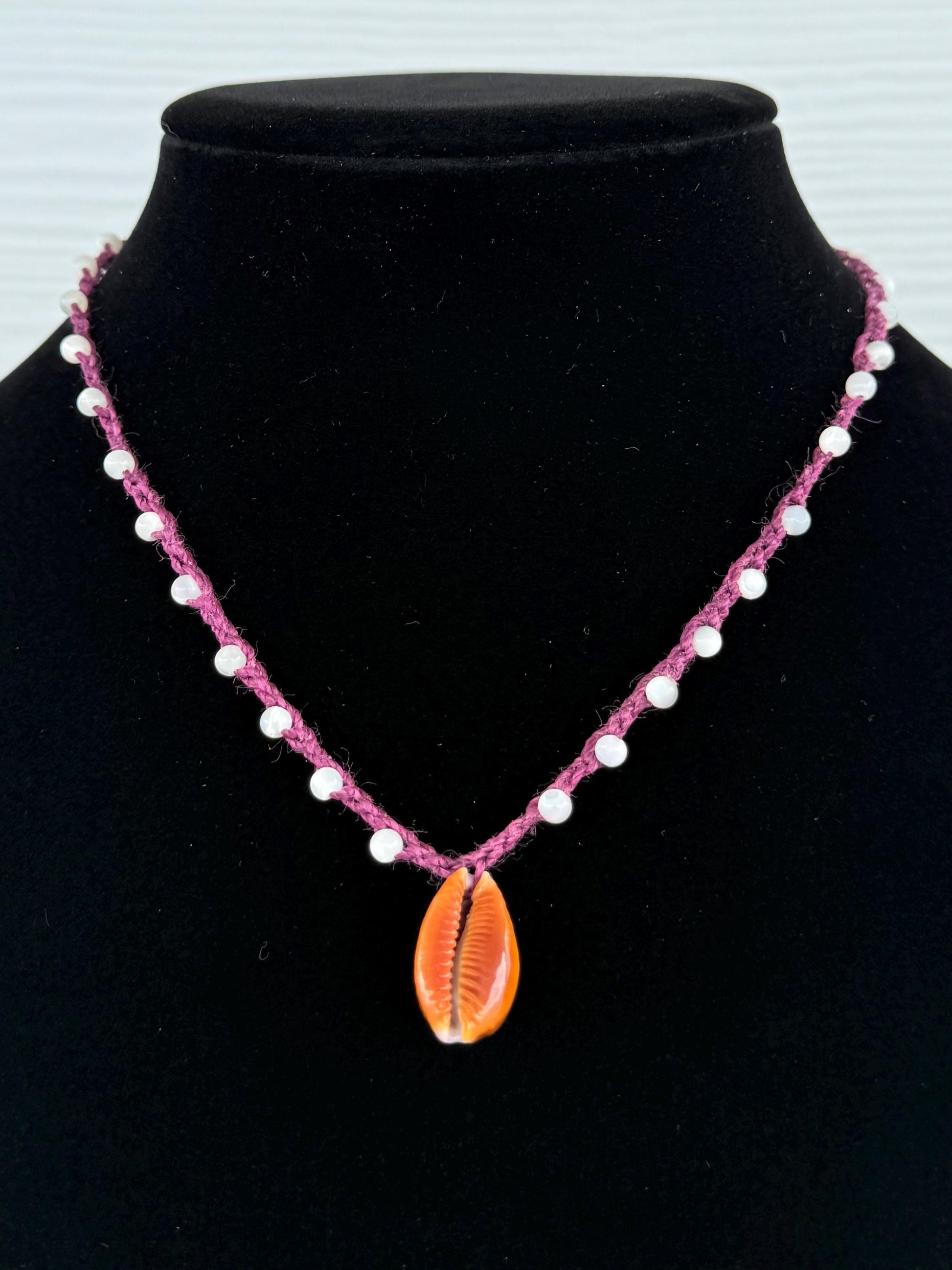 18” mother of pearl handmade necklace/ cowrie shell