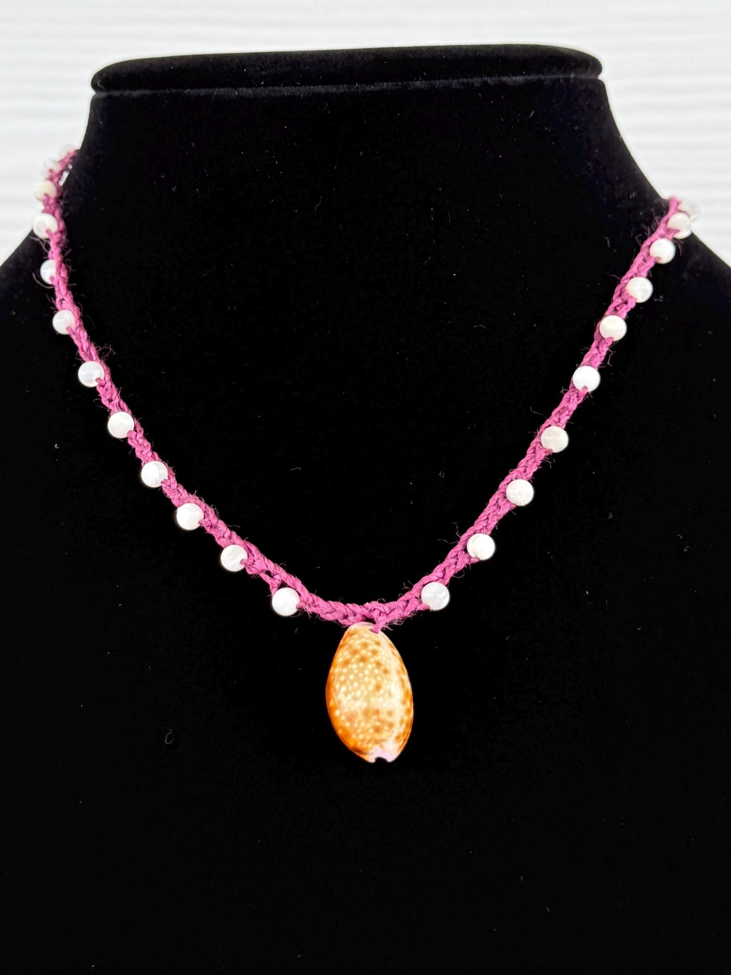 18” mother of pearl handmade necklace/ cowrie shell