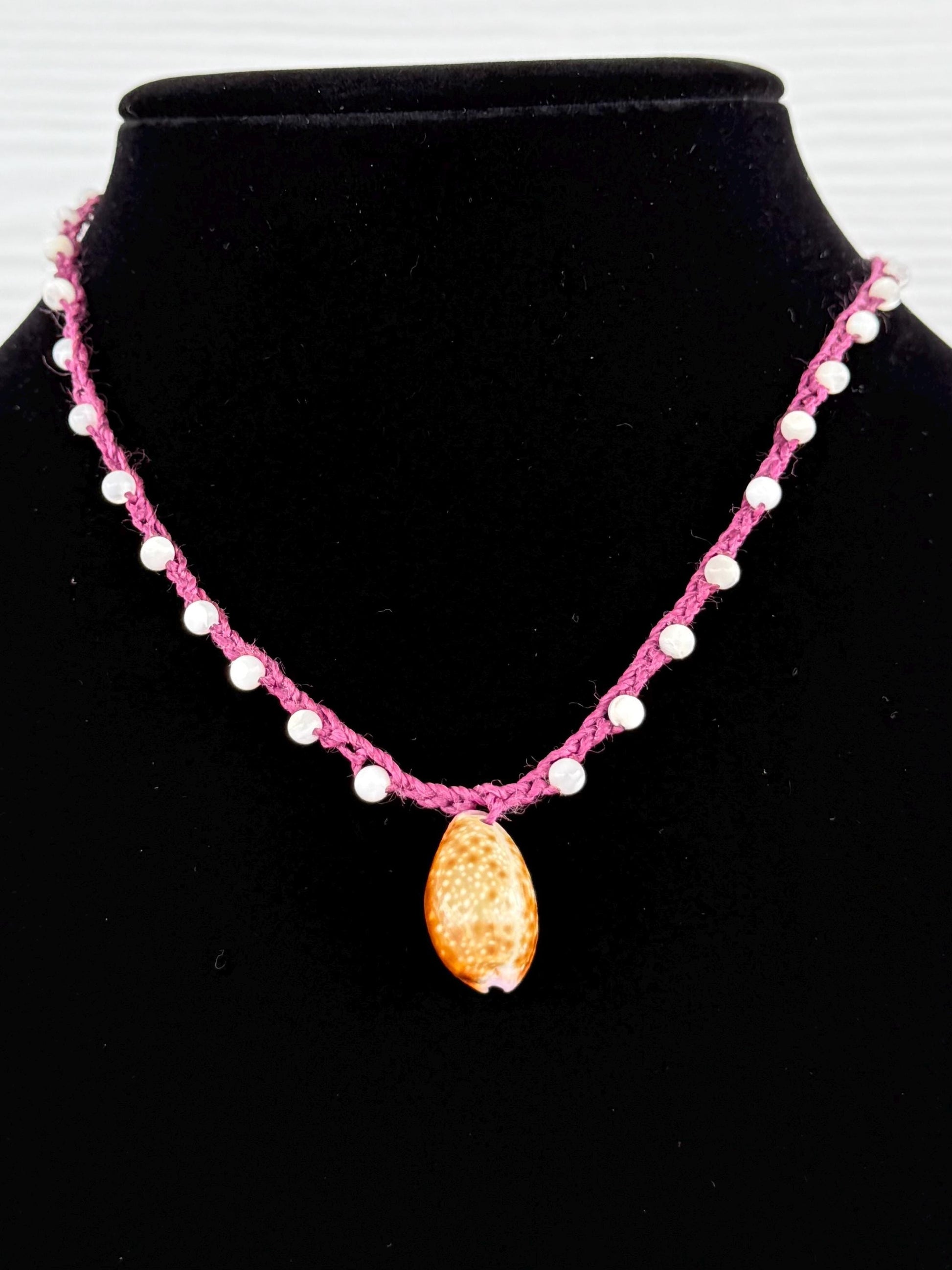 18” mother of pearl handmade necklace/ cowrie shell
