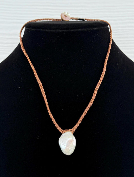 18” oblong natural pearl necklace
