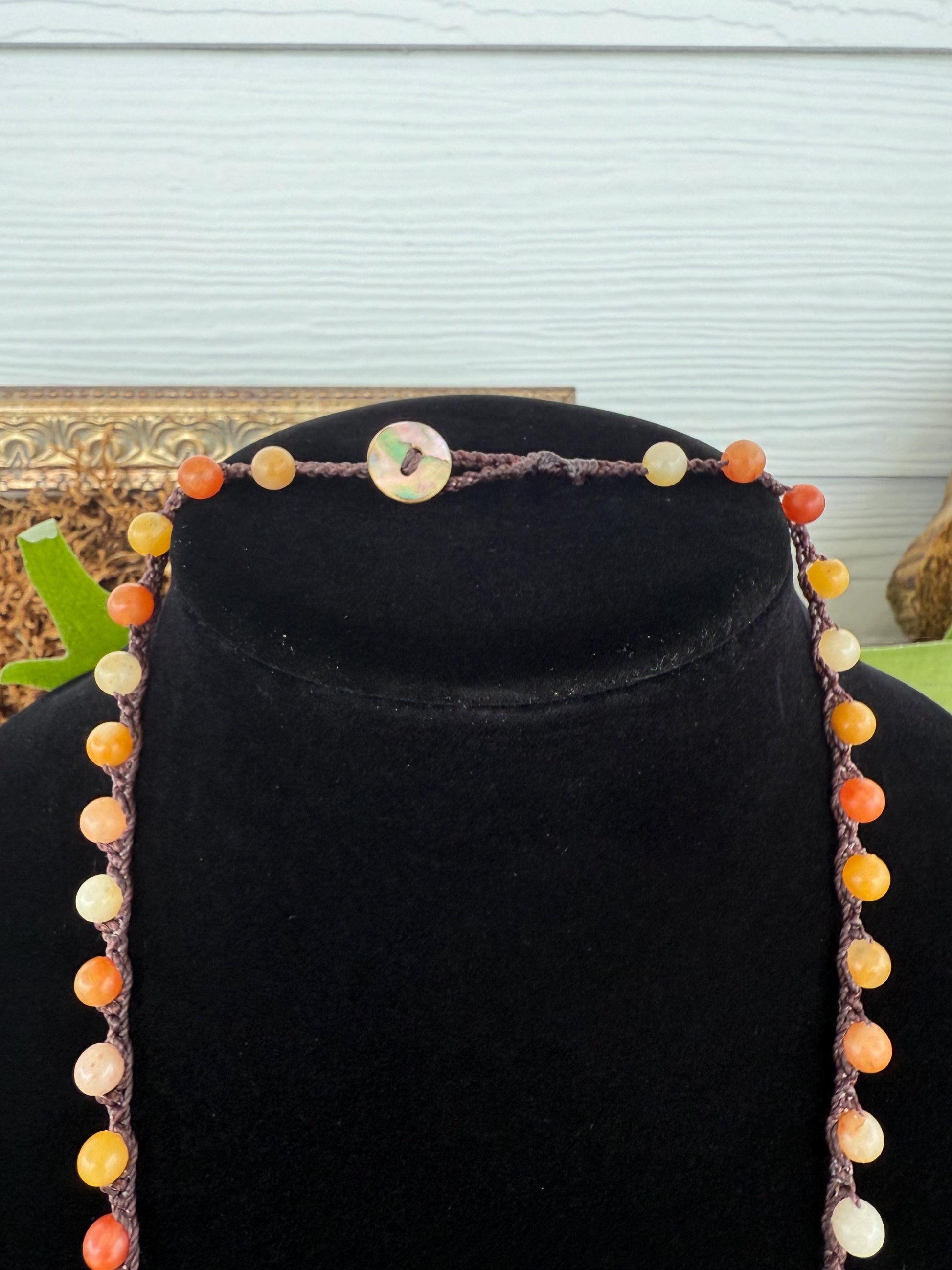 20” imperial jade handmade necklace w/ Atlantic calico scallop