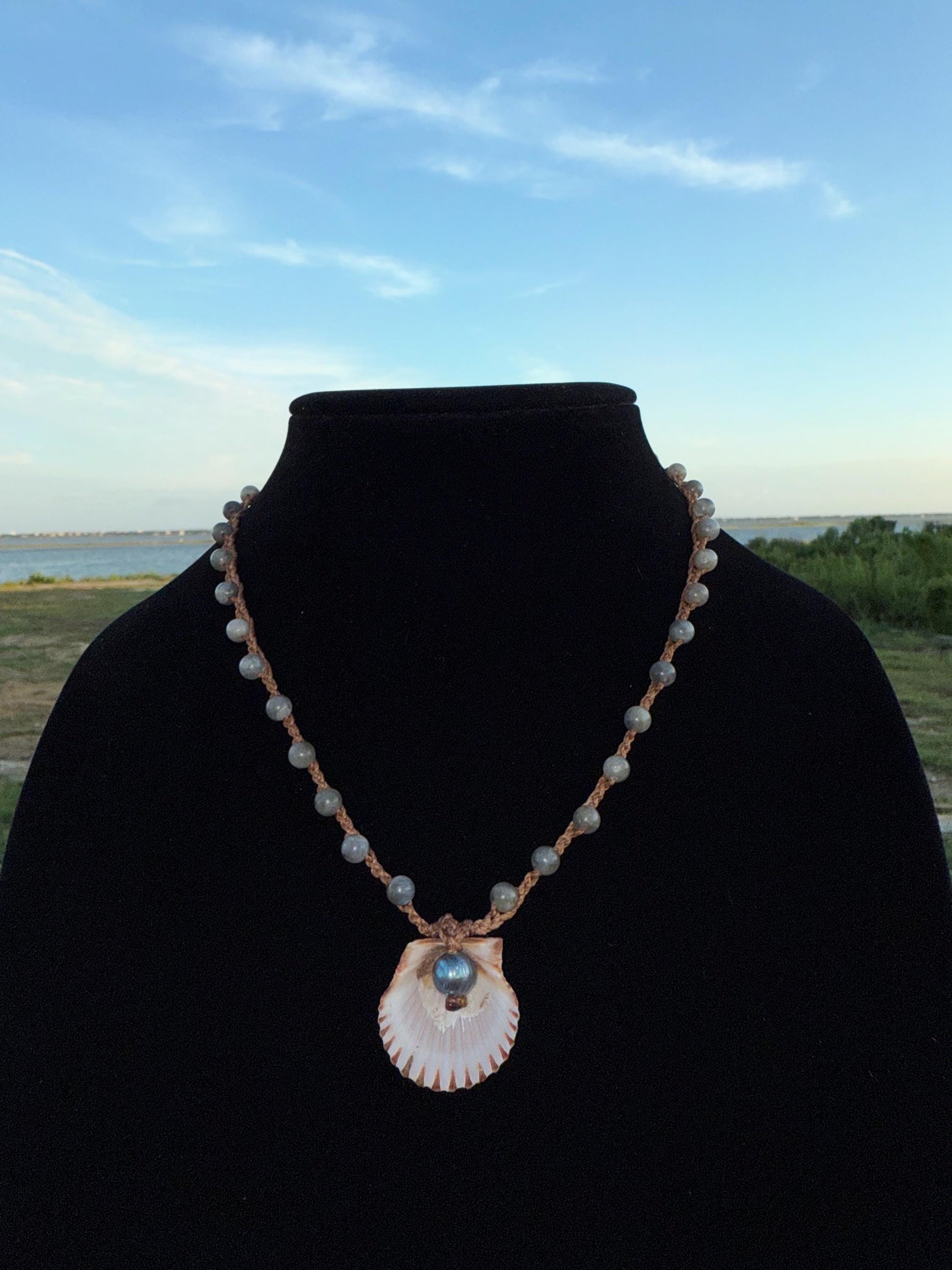 18” labradorite handmade necklace/ Atlantic scallop