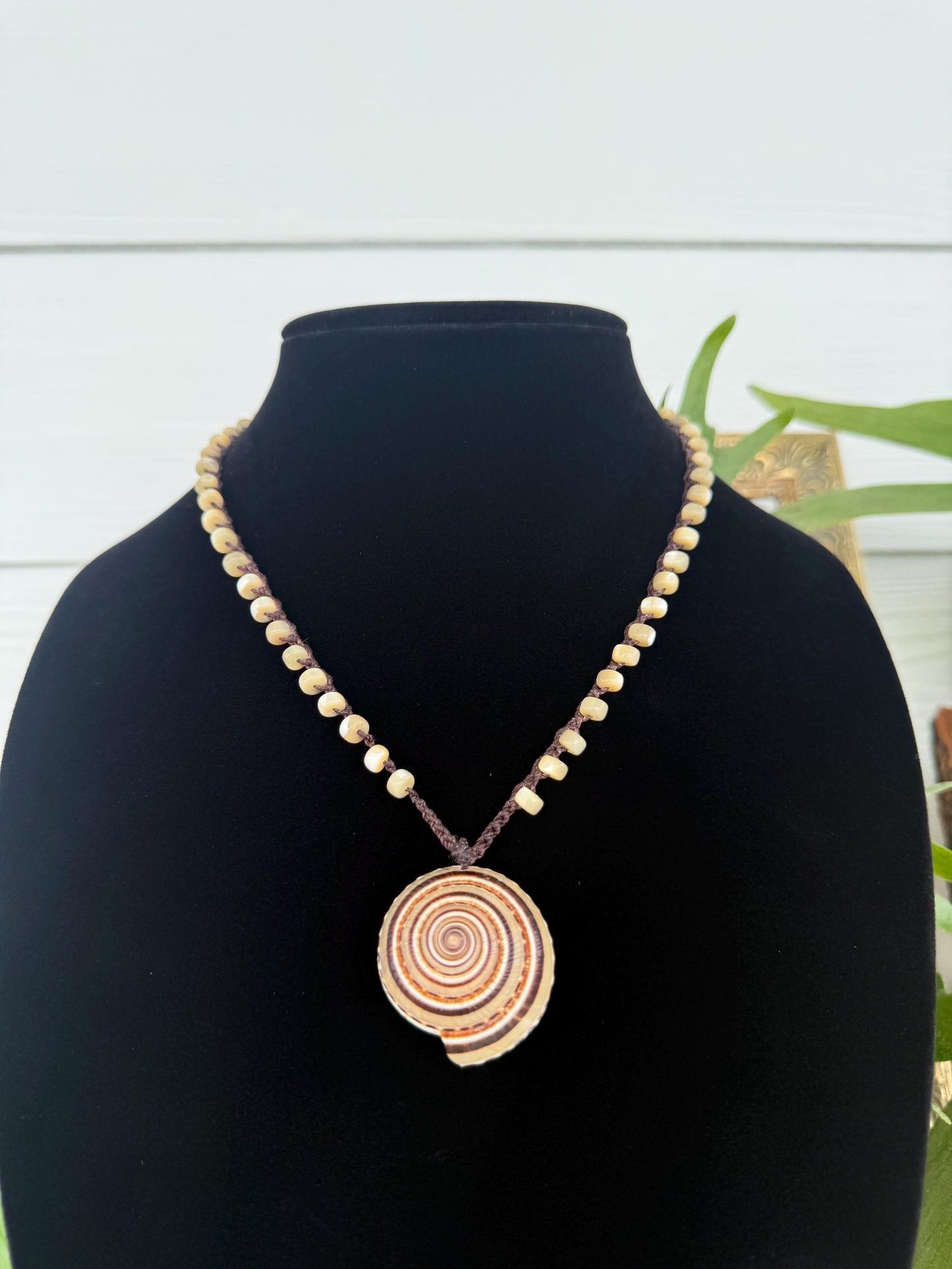 18” mother of pearl handmade necklace/ sundial shell