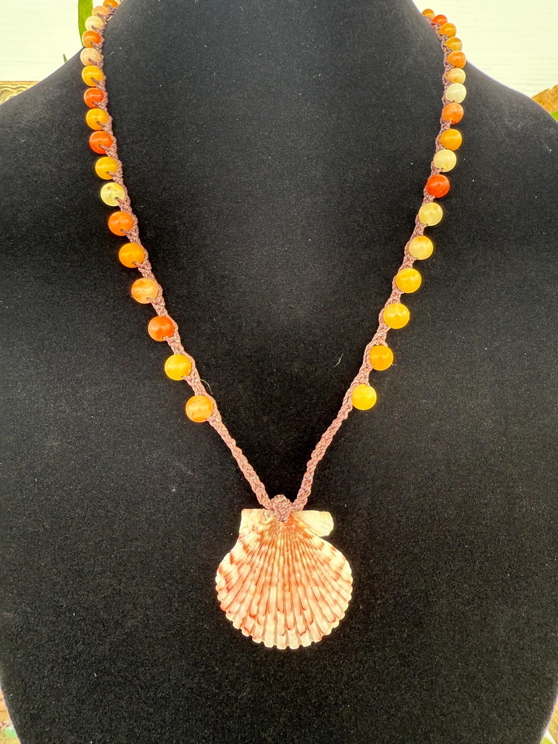 20” imperial jade handmade necklace w/ Atlantic calico scallop