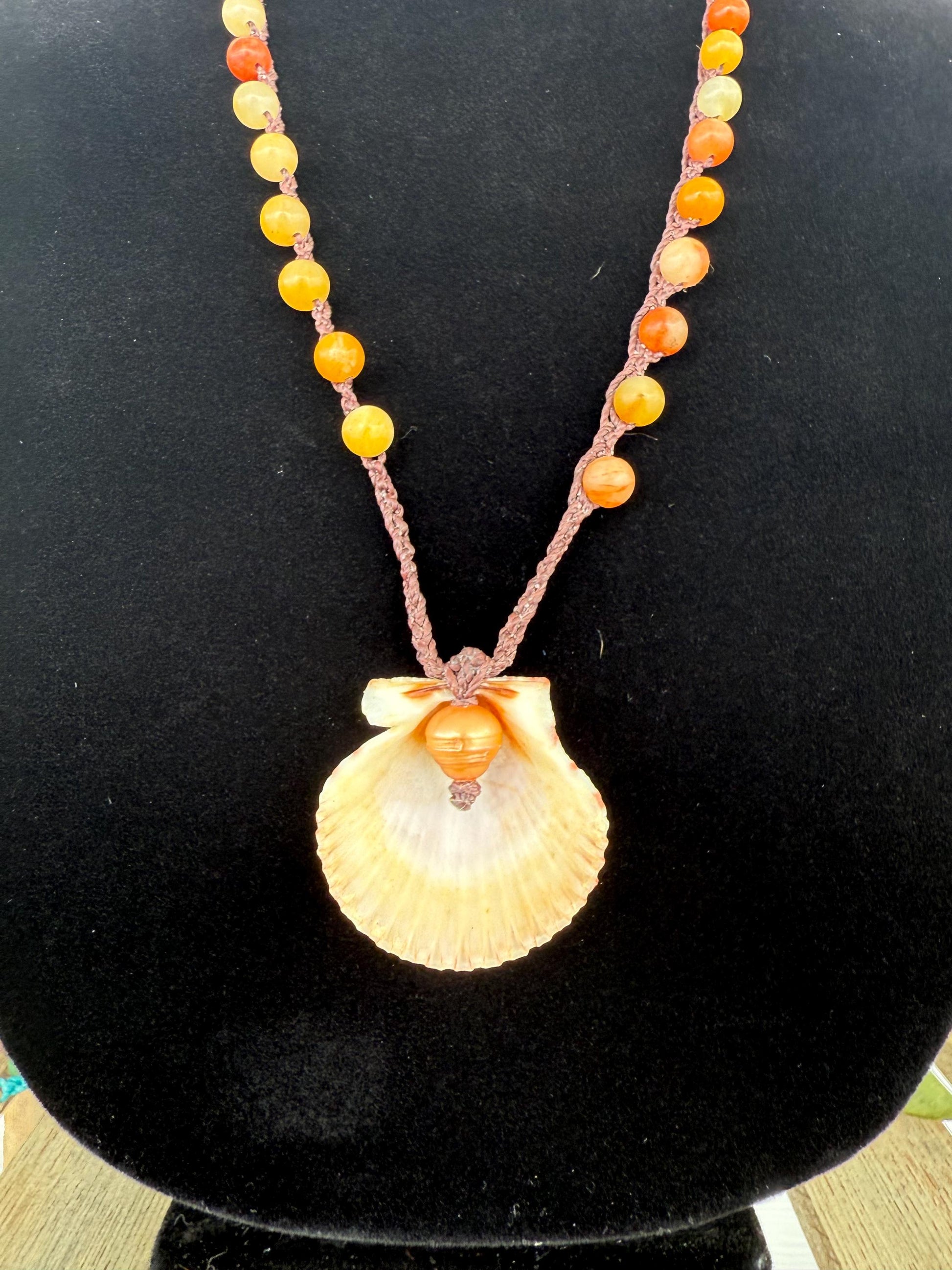 20” imperial jade handmade necklace w/ Atlantic calico scallop