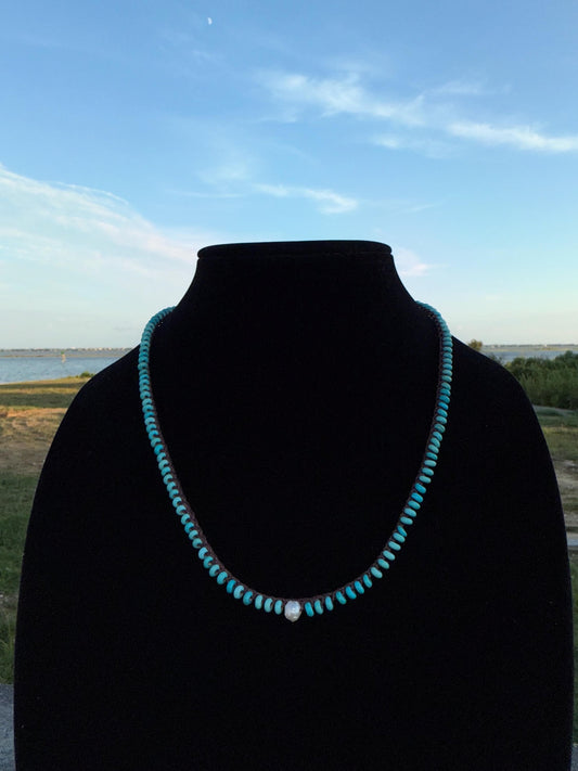 20” natural stone handmade necklace/ pearl center