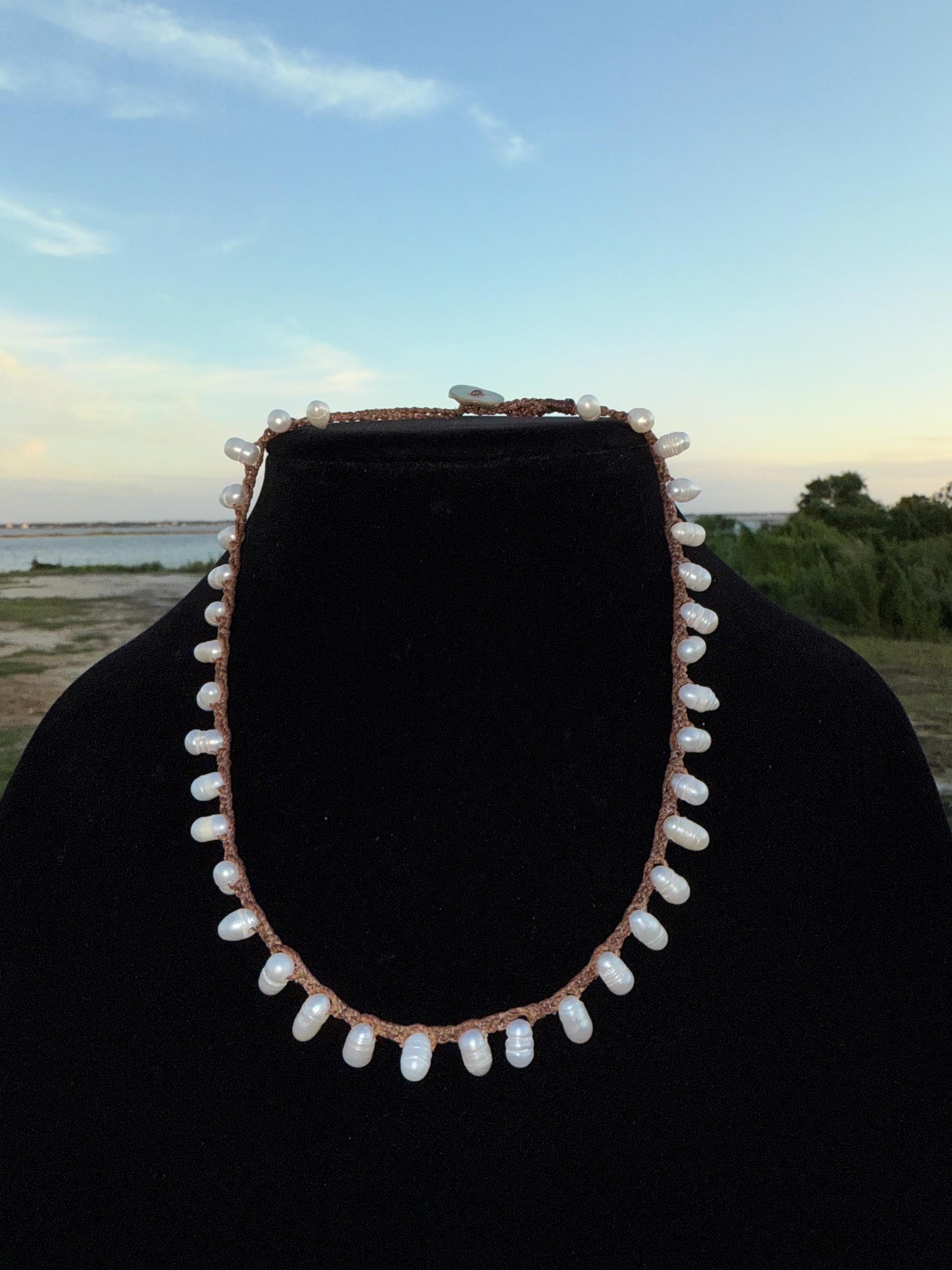 16” string of oblong pearls handmade necklace