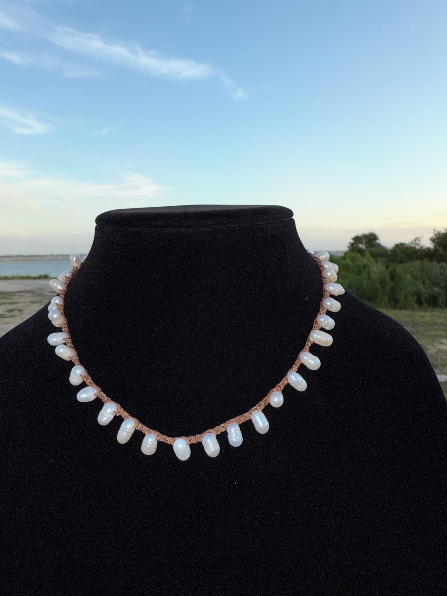 16” string of oblong pearls handmade necklace