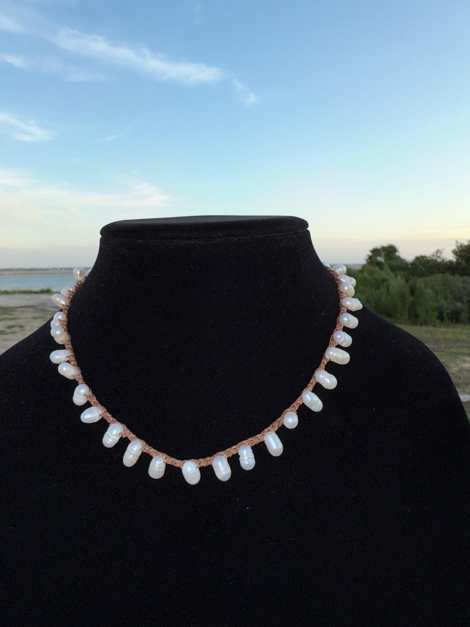 16” string of oblong pearls handmade necklace