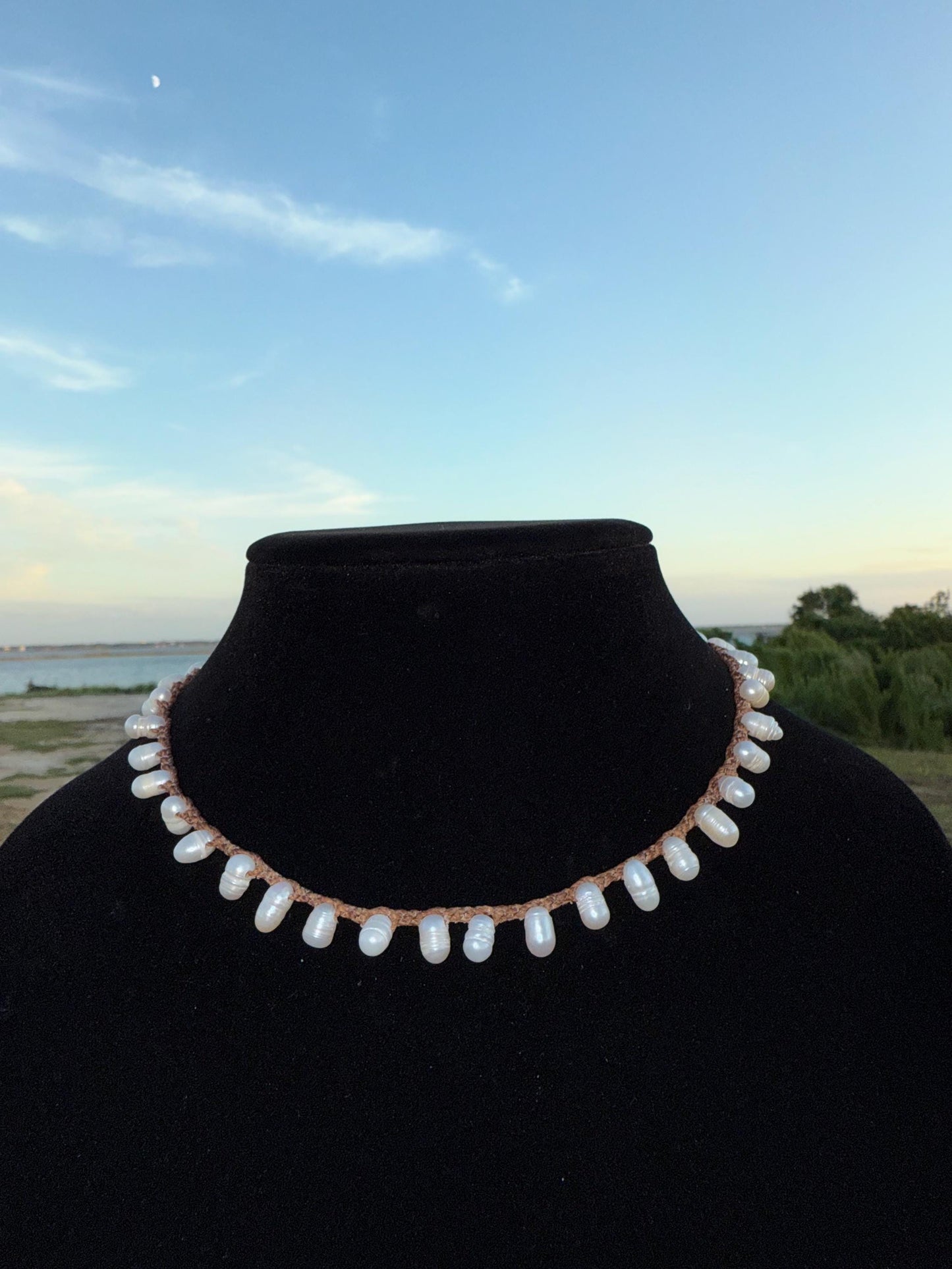 16” string of oblong pearls handmade necklace