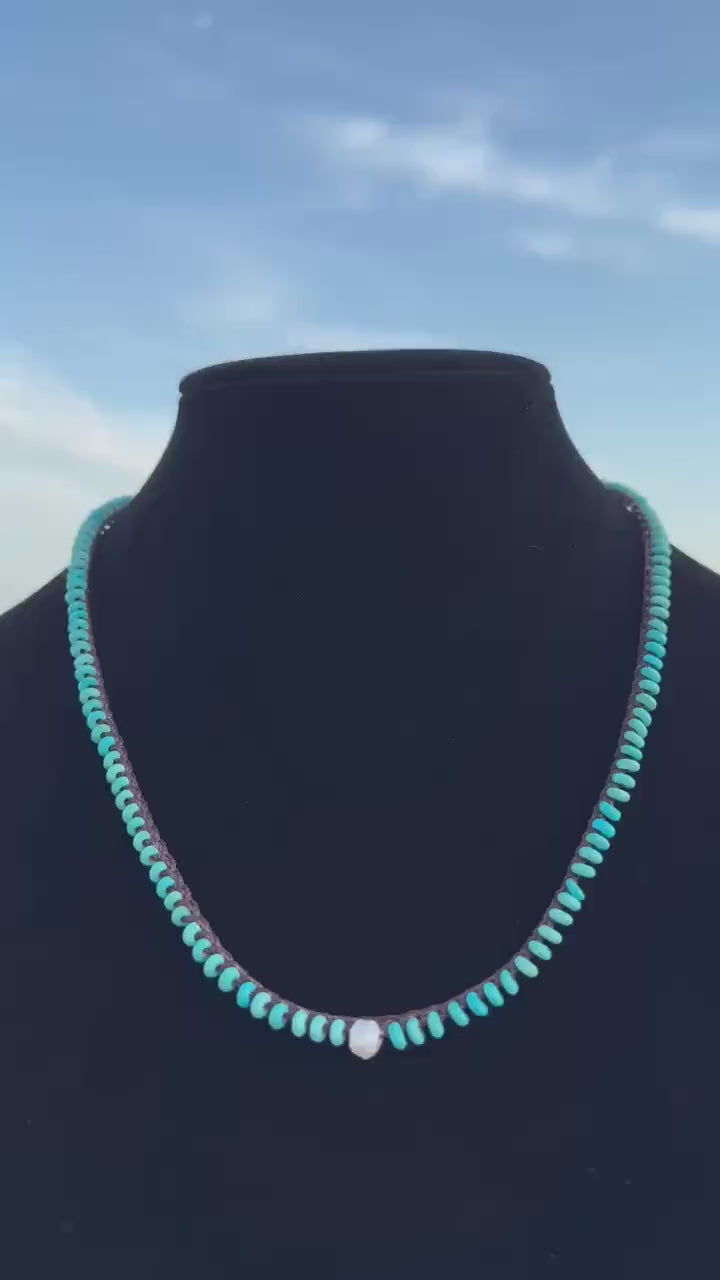 20” natural stone handmade necklace/ pearl center