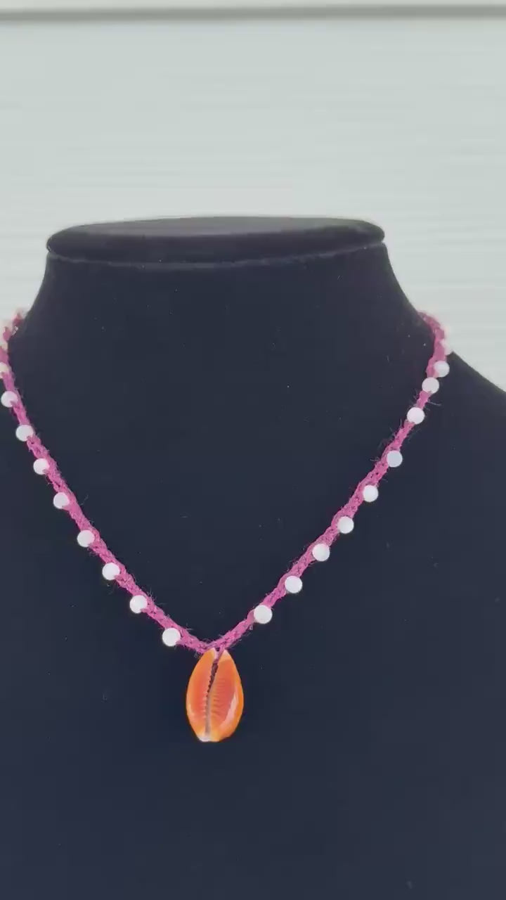 18” mother of pearl handmade necklace/ cowrie shell