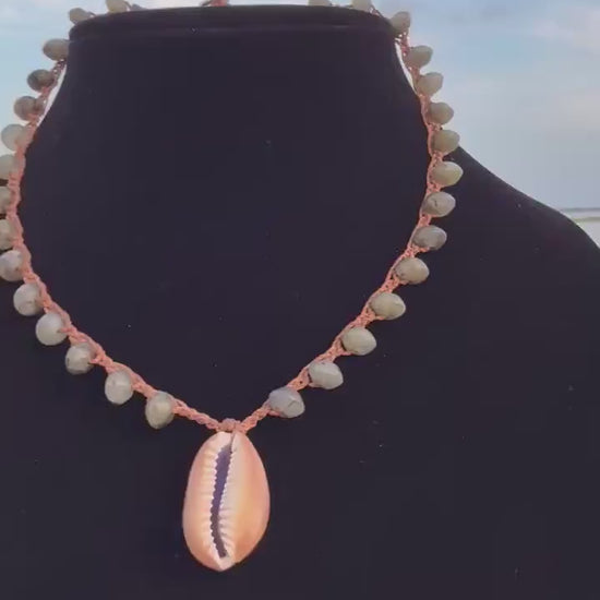 18” labradorite handmade necklace/ serpent head cowrie