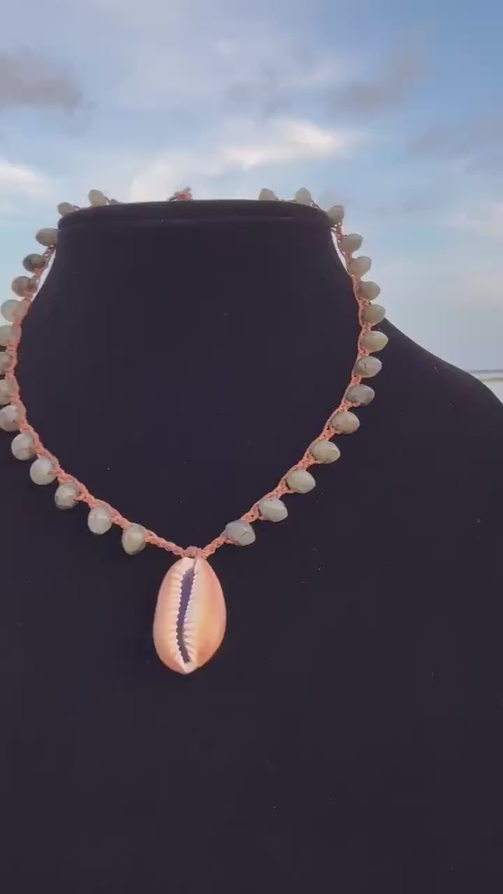 18” labradorite handmade necklace/ serpent head cowrie