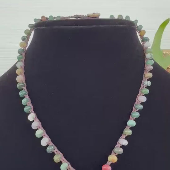 17” Indian agate handmade necklace/ serpent head cowrie