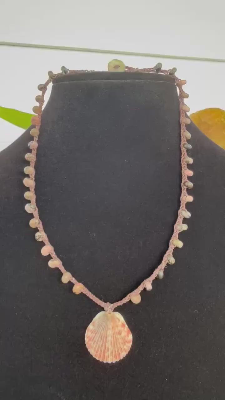 18” jasper handmade necklace/ Atlantic calico scallop shell