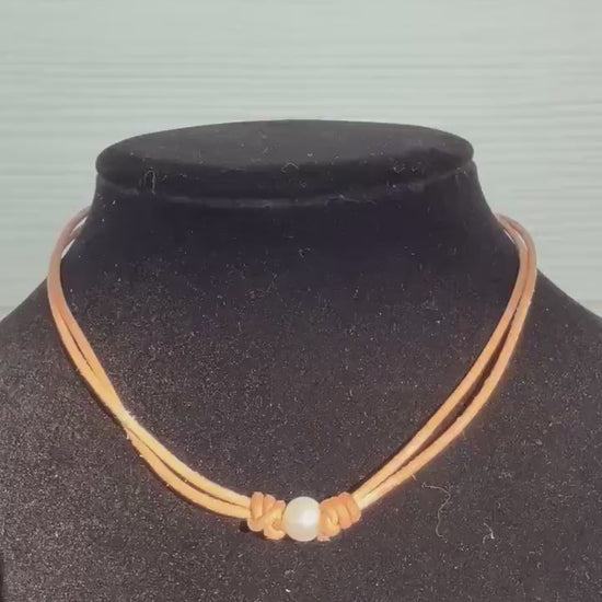 adjustable pearl and leather necklace