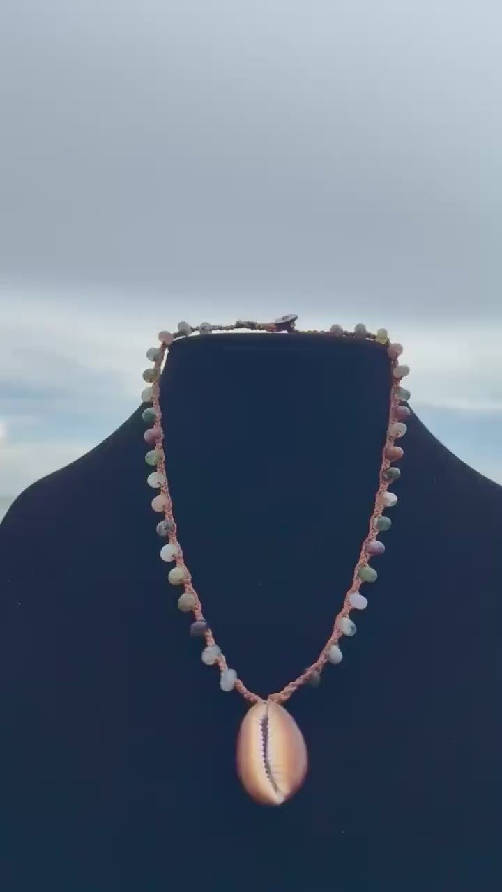 18” fancy jasper handmade necklace/ serpent head cowrie