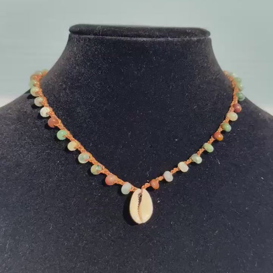 18” jasper handmade necklace/ cowrie shell