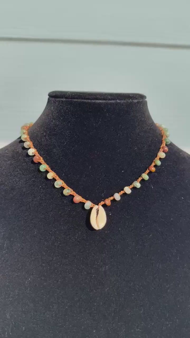 18” jasper handmade necklace/ cowrie shell