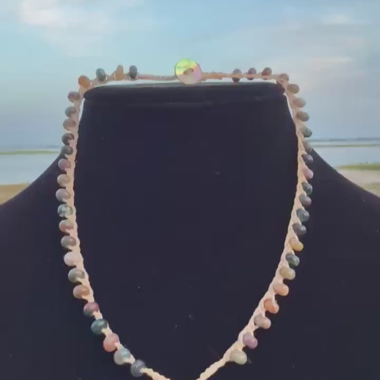 18” jasper handmade necklace/ Atlantic scallop shell