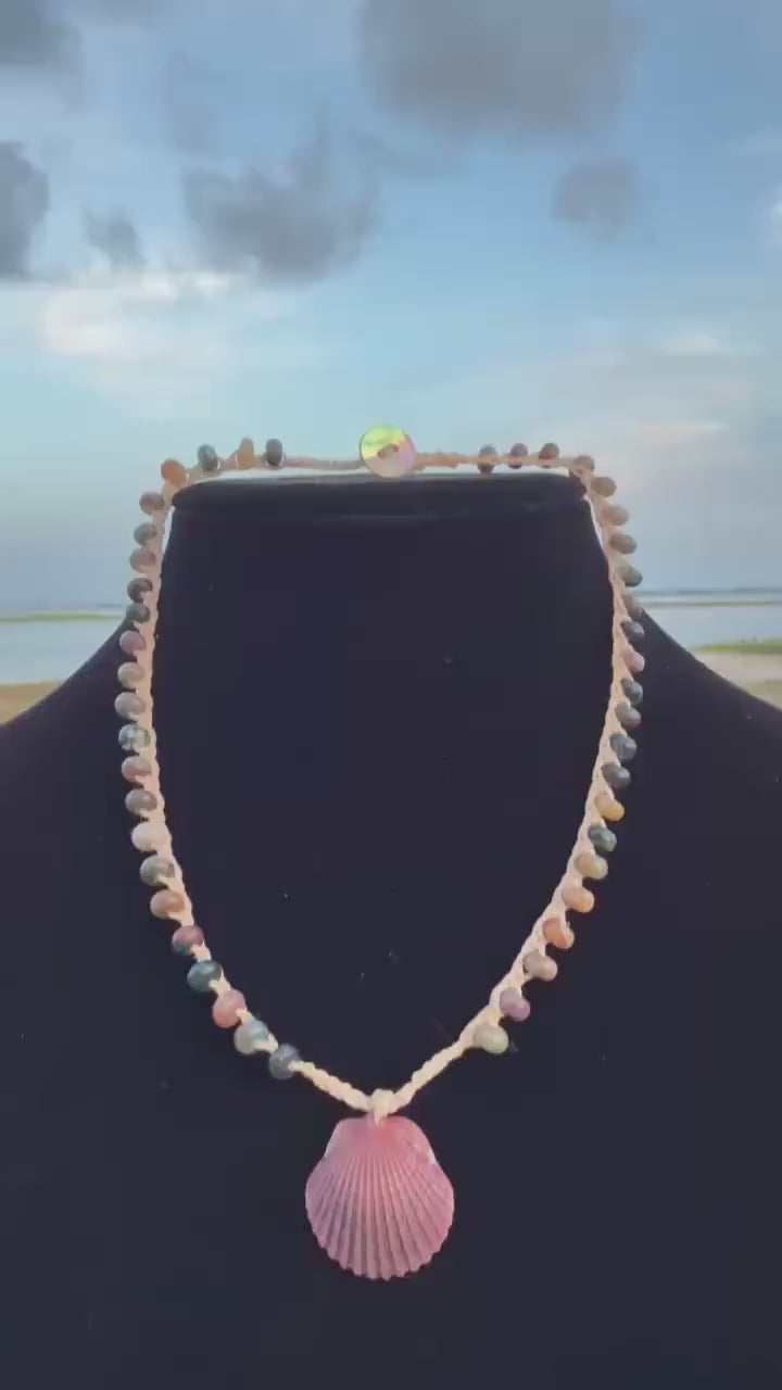 18” jasper handmade necklace/ Atlantic scallop shell